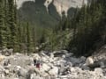 Heading up Cougar Creek from Canmore. Many large boulders make for slow hiking.
